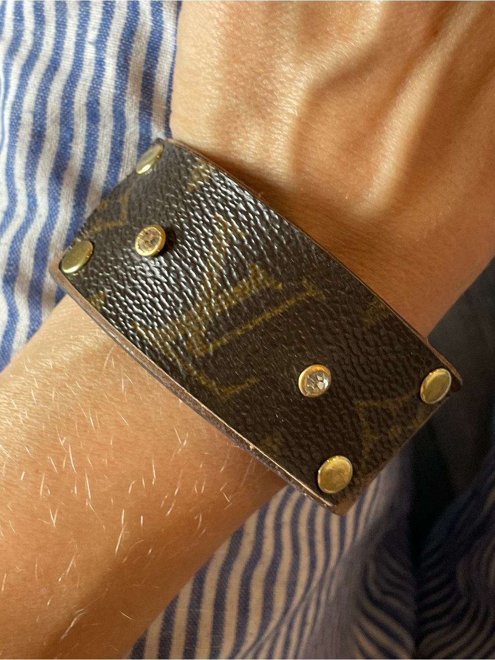 Wide Brown Leather Cuff Bracelet with Gold Accents